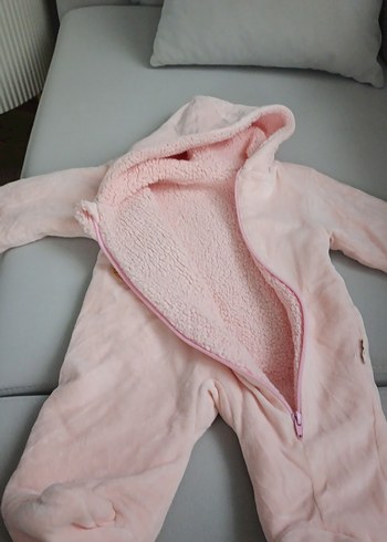 Kapüşonlu, Fermuarlı Pembe Bebek Tulumu - Görsel 5