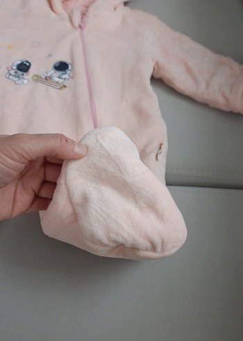 Kapüşonlu, Fermuarlı Pembe Bebek Tulumu - Görsel 4