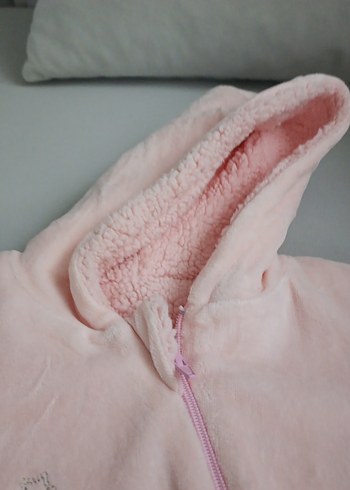 Kapüşonlu, Fermuarlı Pembe Bebek Tulumu - Görsel 2