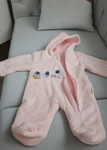 Kapüşonlu, Fermuarlı Pembe Bebek Tulumu - Görsel 6
