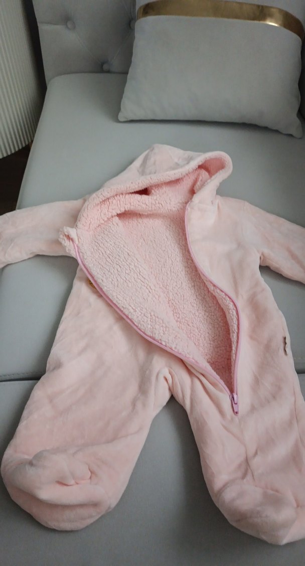 Kapüşonlu, Fermuarlı Pembe Bebek Tulumu - Görsel 5