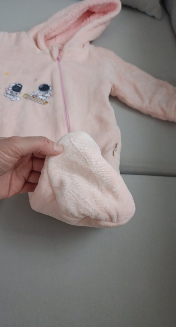 Kapüşonlu, Fermuarlı Pembe Bebek Tulumu - Görsel 4