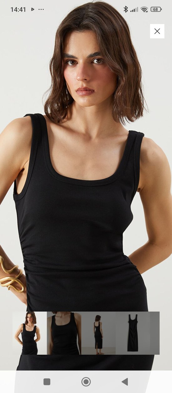 Siyah İnce Askılı Uzun Elbise - Görsel 2