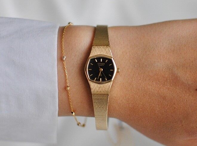  Beden altın Renk Vintage citizen 1980ler kadın saati
