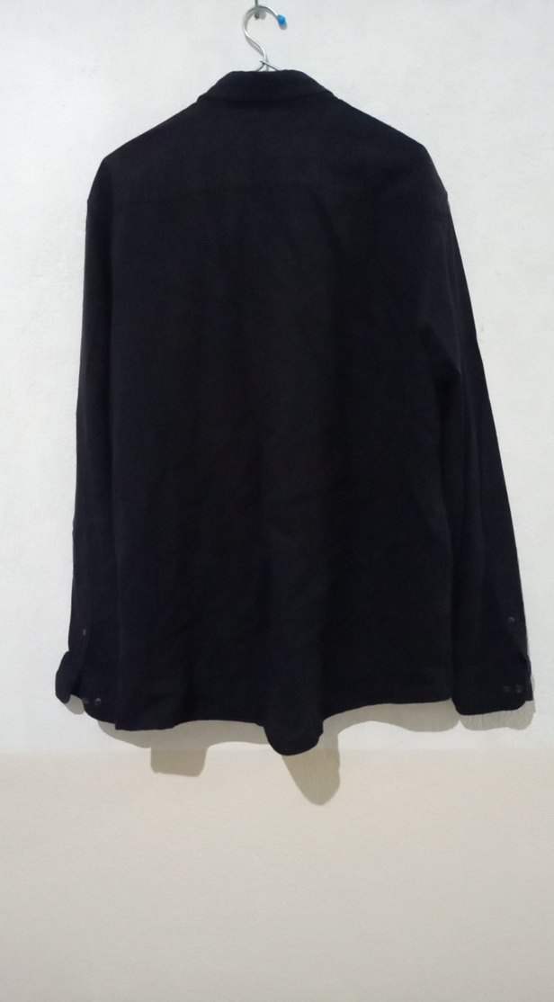 Erkek Siyah Keten Gömlek Notch Yaka - Görsel 2