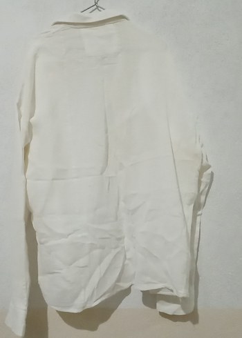 Düğmeli Beyaz Keten Erkek Gömlek - Görsel 2