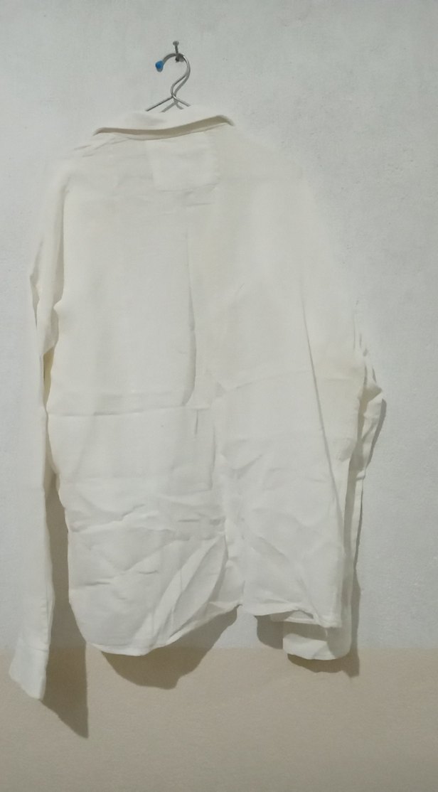 Düğmeli Beyaz Keten Erkek Gömlek - Görsel 2