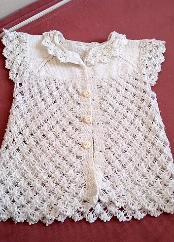 Boncuklu Beyaz Bebek Yeleği  - Görsel 2