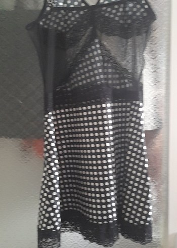 Miorre Puantiye Desenli Siyah Strappy Midi Gecelik