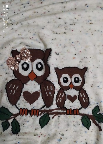 Bohem Tarzı Baykuş Desenli Örgü Kadın Kazak - Görsel 3