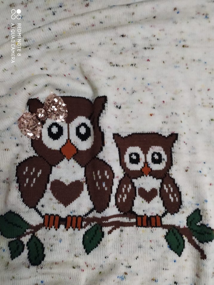 Bohem Tarzı Baykuş Desenli Örgü Kadın Kazak - Görsel 3