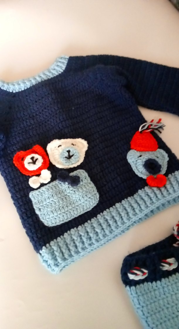 Erkek Bebek Örgü Takım Uzun Kollu - Görsel 2