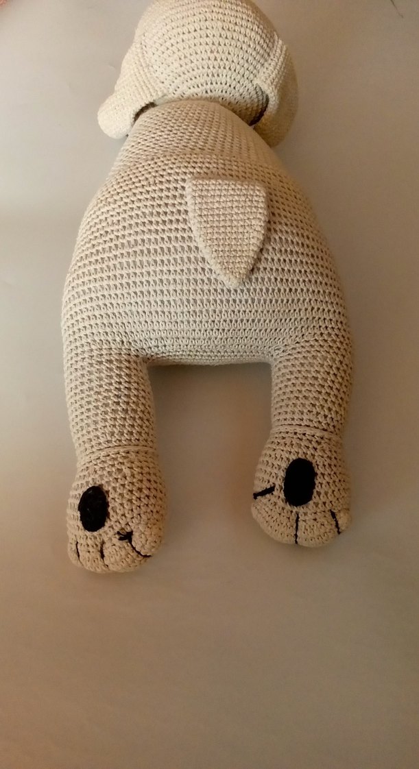 Bej Örgü Uzanan Köpek El Örgüsü Organik Oyuncak - Görsel 4