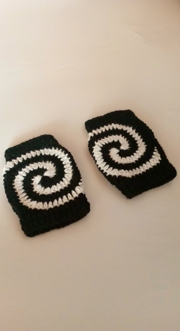 Siyah Beyaz Örgü Bohem Parmaksız Eldiven - Görsel 2