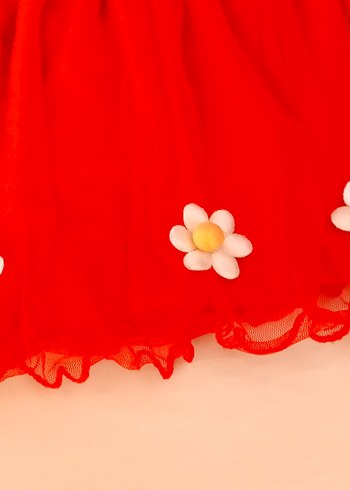 Kırmızı Fırfırlı Nakışlı Kız Eteği - Görsel 3