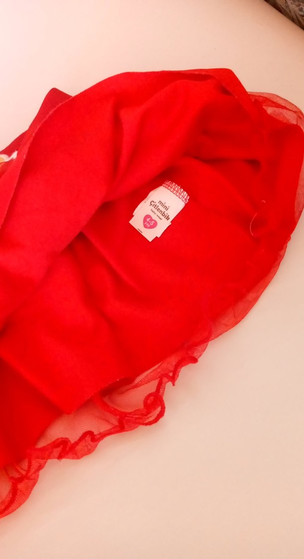 Kırmızı Fırfırlı Nakışlı Kız Eteği - Görsel 4