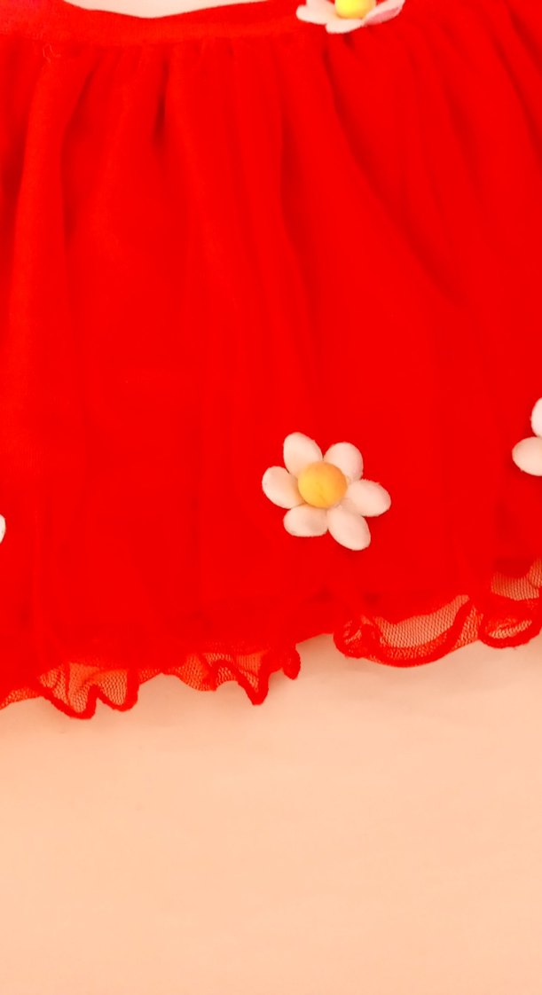 Kırmızı Fırfırlı Nakışlı Kız Eteği - Görsel 3