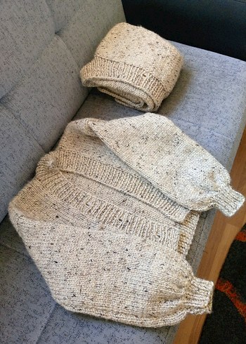 Bohem Midi Bej Kadın Örgü Krop Hırka - Görsel 3