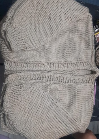 Bohem Midi Bej Kadın Örgü Krop Hırka - Görsel 9