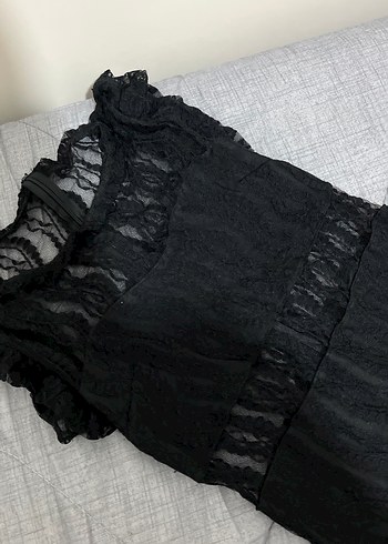 Dantel Detaylı Siyah Uzun elbise - Görsel 2