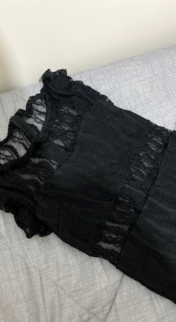 Dantel Detaylı Siyah Uzun elbise - Görsel 2