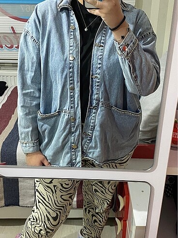 Taşlı Oversize Kot Ceket