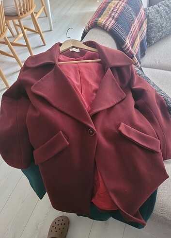 m Beden Bordo Oversize Kaşe Kaban