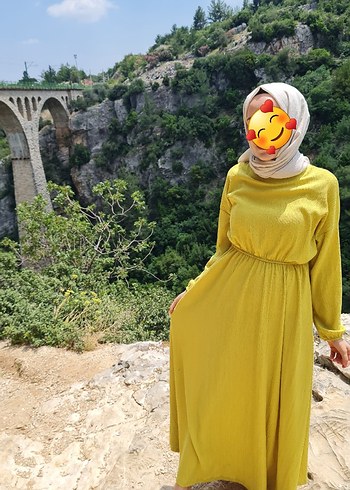 Sarı Uzun tesettür Elbise