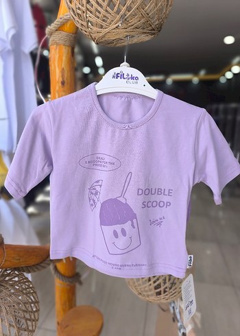 Kız Çocuk Mor Baskılı Kısa Kollu Tişört ve şort