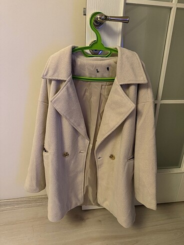 Diğer Balıksırtı Ekru Oversize Kaban