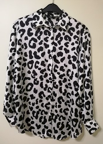 Zara Zara Leopar Desenli Beyaz Gri Kadın Gömlek