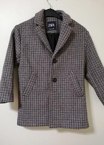 Zara Erkek Çocuk Kahverengi Ekose Yün Palto - Görsel 3