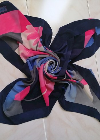 Vintage vakko %100 ipek Kadın Çok Renkli Modern Desenli eşarp - Görsel 7