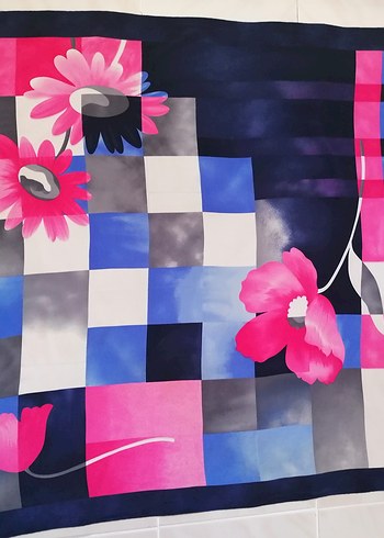 Vintage vakko %100 ipek Kadın Çok Renkli Modern Desenli eşarp - Görsel 3