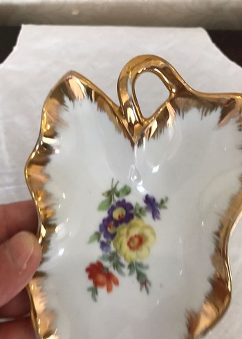 Vintage limoges sunumluk. Çiçek Desenli Altın Yaldızlı Tabak - Görsel 3