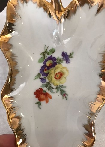 Vintage limoges sunumluk. Çiçek Desenli Altın Yaldızlı Tabak - Görsel 4