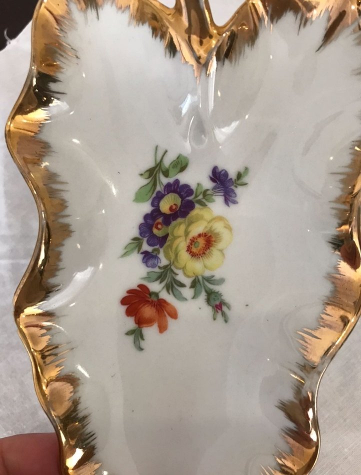 Vintage limoges sunumluk. Çiçek Desenli Altın Yaldızlı Tabak - Görsel 4