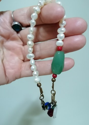 İncilli ve doğal taşlı kadın bileklik - Görsel 2