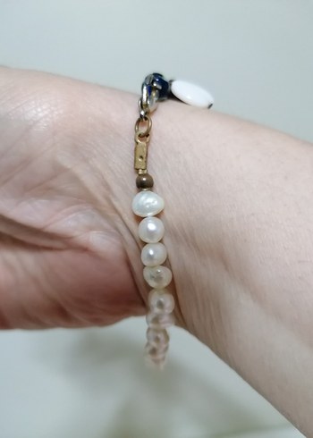 İncilli ve doğal taşlı kadın bileklik - Görsel 5