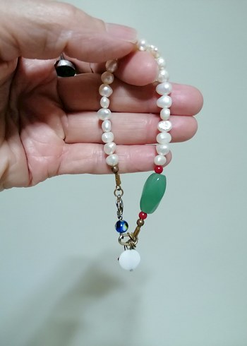 İncilli ve doğal taşlı kadın bileklik - Görsel 3