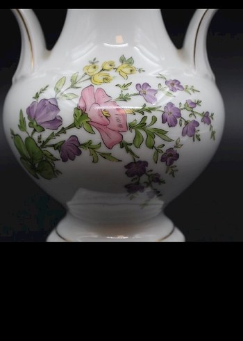 Antika Alman bavaria Pastel Çiçek Desenli Beyaz Vazo - Görsel 2