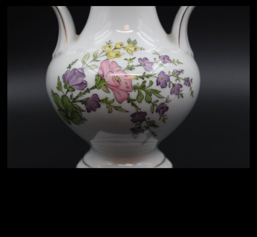 Antika Alman bavaria Pastel Çiçek Desenli Beyaz Vazo - Görsel 2