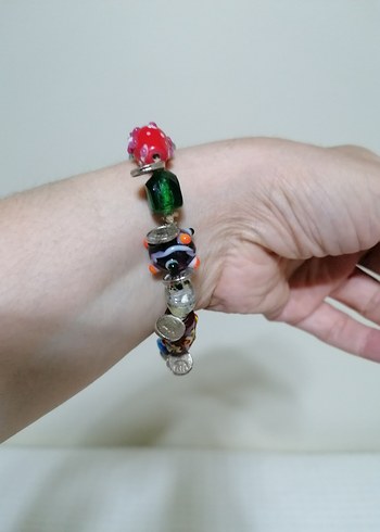 Vintage italyan murano Renkli Boncuklu Bohem Kadın Bileklik - Görsel 2
