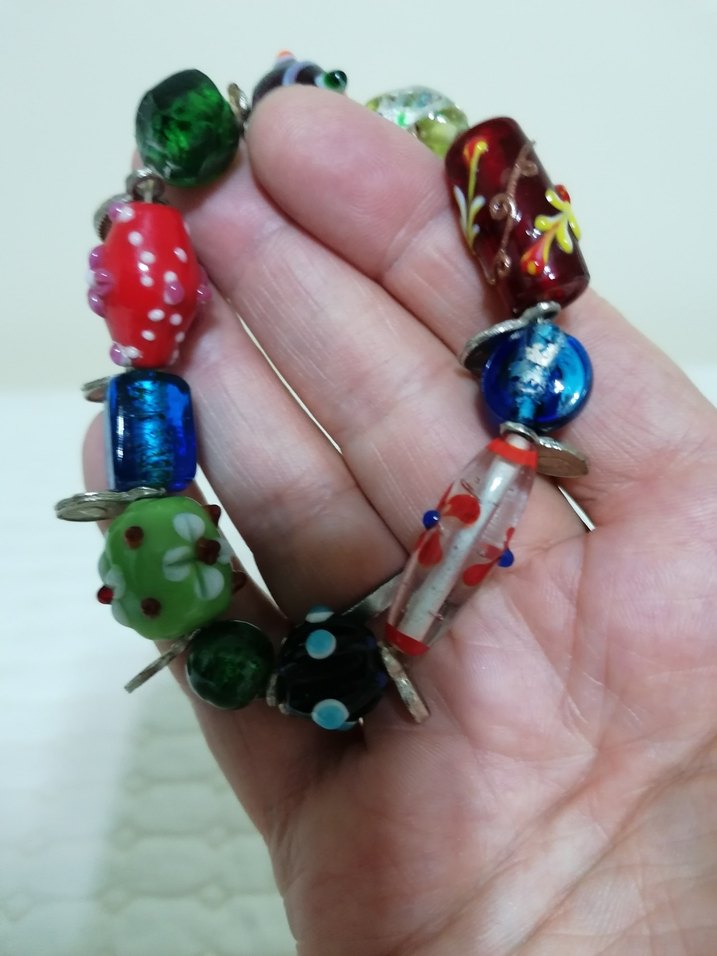 Vintage italyan murano Renkli Boncuklu Bohem Kadın Bileklik - Görsel 5