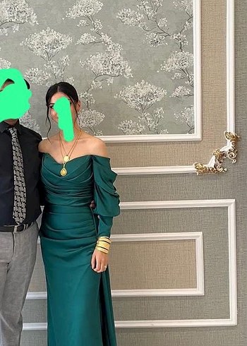 Drapeli Straplez Yeşil saten Elbise - Görsel 2