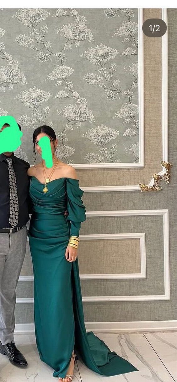 Drapeli Straplez Yeşil saten Elbise - Görsel 2