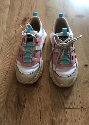 Pembe Platform Topuklu Bağcıklı Spor Ayakkabı
