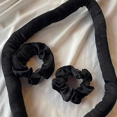 Siyah Renk Saç Şekillendirici Saç Sosisi Saten Toka Seti - Görsel 2