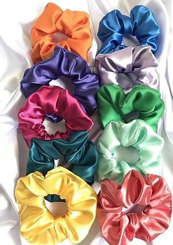 Kadın renkli saten scrunchie toka - Görsel 4