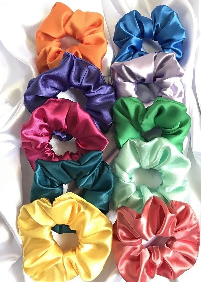 Kadın renkli saten scrunchie toka - Görsel 4